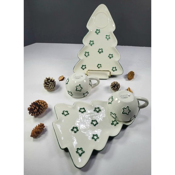 Department 56 Time to Celebrate set 2  Christmas tree plates and 2 mugs, box - Picture 15 of 17